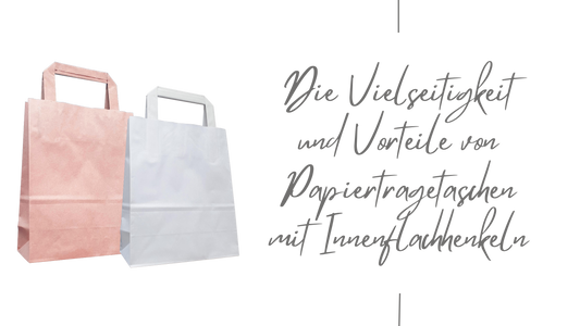 Umweltfreundliche Papiertragetasche mit blattverstärkten Innenflachhenkeln in einem modernen Einzelhandelsumfeld. Die robuste, recycelbare Tasche zeigt ein stilvolles Design, ideal für nachhaltige Einkäufe und vielseitige Anwendungen.