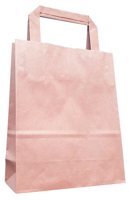 Braune Papiertragetasche mit Flachhenkeln und verstärkten Blatt-Innenflachhenkeln