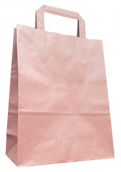 Braune Papiertragetasche mit Flachhenkeln und verstärkten Blatt-Innenflachhenkeln