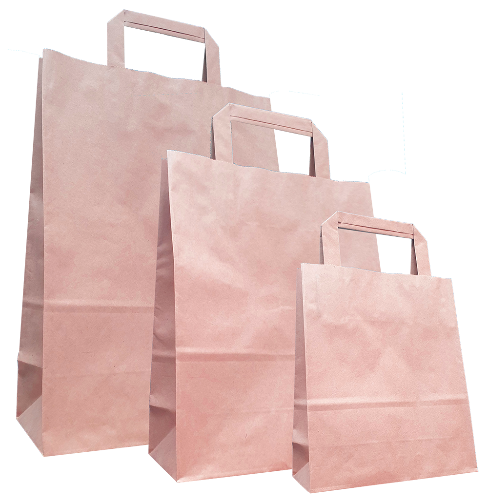 Braune Papiertragetasche mit Flachhenkeln und verstärkten Blatt-Innenflachhenkeln