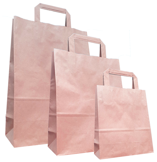 Braune Papiertragetasche mit Flachhenkeln und verstärkten Blatt-Innenflachhenkeln